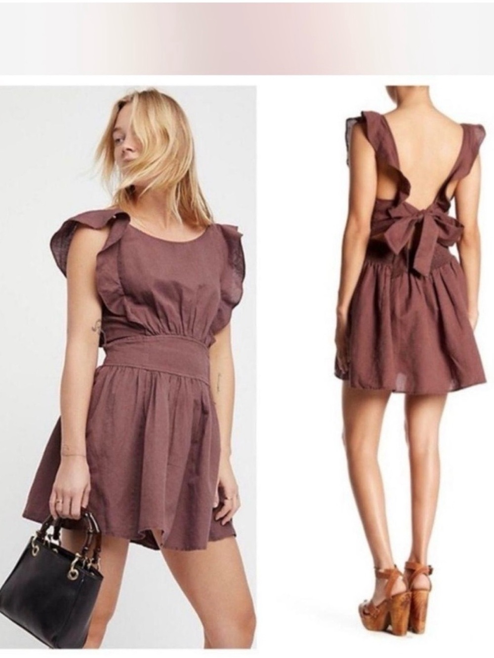 Free People Brown Ruffle-Back Mini Dress